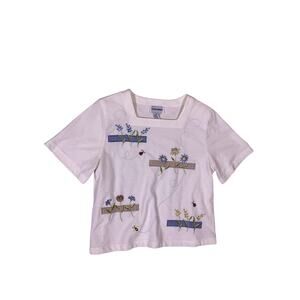 Alfred Dunner Floral Embroidered Shirt Women’s Medium Cottagecore